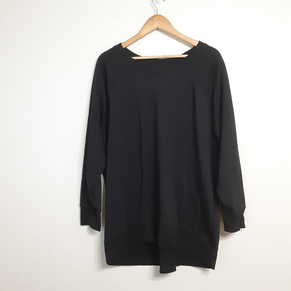 Old Navy black crewneck sweatshirt pullover curved shirt tail hem women size XL